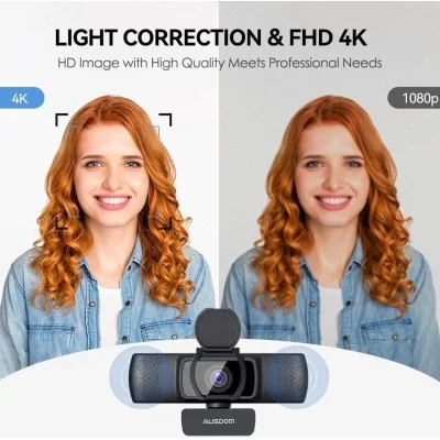 Ausdom 4K Webcam, Autofocus, Built-In Microphone, Frames 4K/30Fps, Usb2.0 (Add Type-C Rotary)- Black